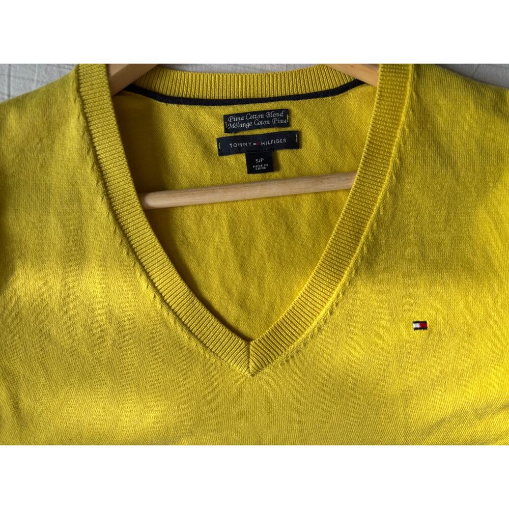 Tommy Hilfiger Women's VNeck Sweater Pima Cotton Blend Pullover Top Small Petite